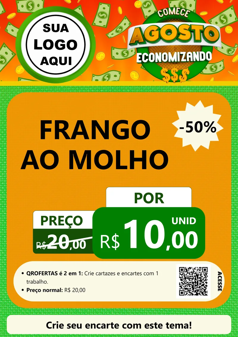 Modelo de Cartaz para Cartaz A4 Vertical com o tema Comece Agosto Economizando para Restaurante