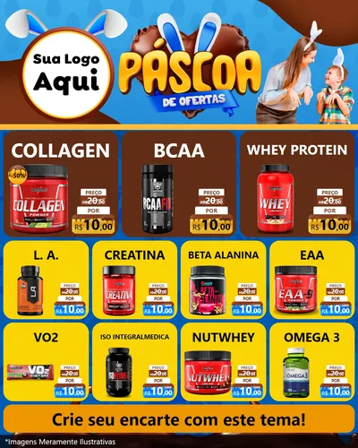 Modelo de Rede Social para Feed Instagram com o tema Páscoa de Ofertas para Suplementos alimentares