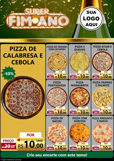 Modelo de Encarte para Encarte A4 Vertical com o tema Super Fim de Ano para Pizzaria