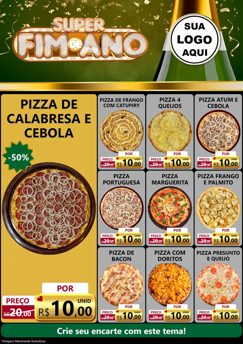 Modelo de Encarte para Encarte A4 Vertical com o tema Super Fim de Ano para Pizzaria