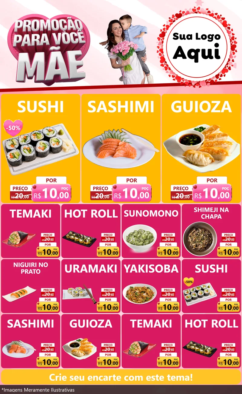 Modelo de Encarte para Encarte Grande com o tema Promoção Para Você Mãe para Comida japonesa