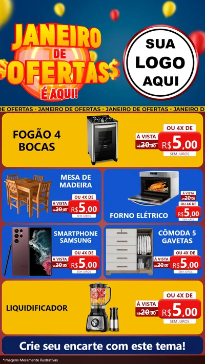 Modelo de TV para TV Vertical com o tema Janeiro de Ofertas É Aqui! para Móveis e Eletro