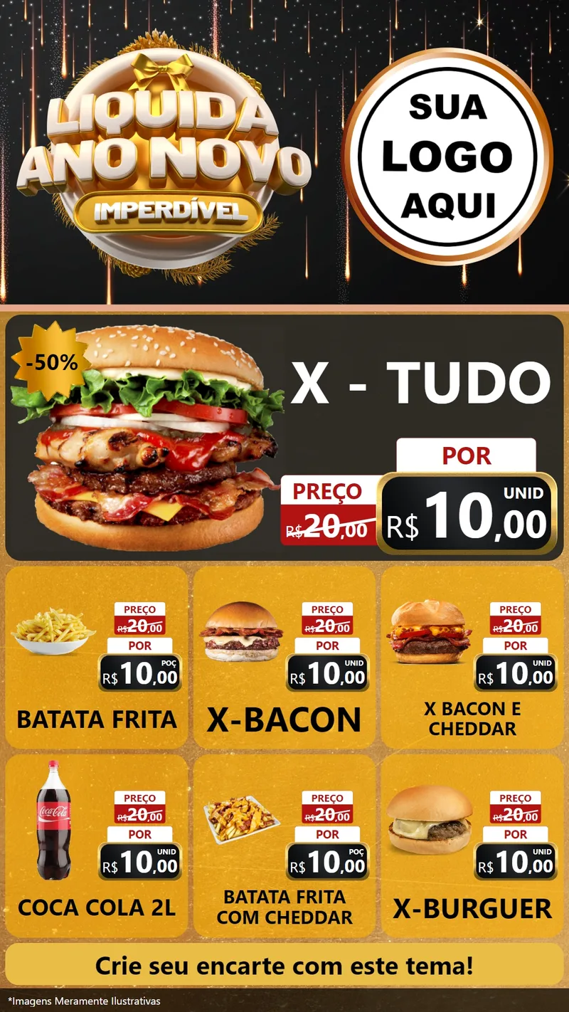 Modelo de Rede Social para Stories com o tema Liquida Ano Novo Imperdível para Hamburgueria