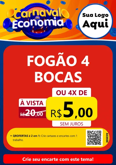 Modelo de Cartaz para Cartaz A4 Vertical com o tema Carnaval da Economia para Móveis e Eletro