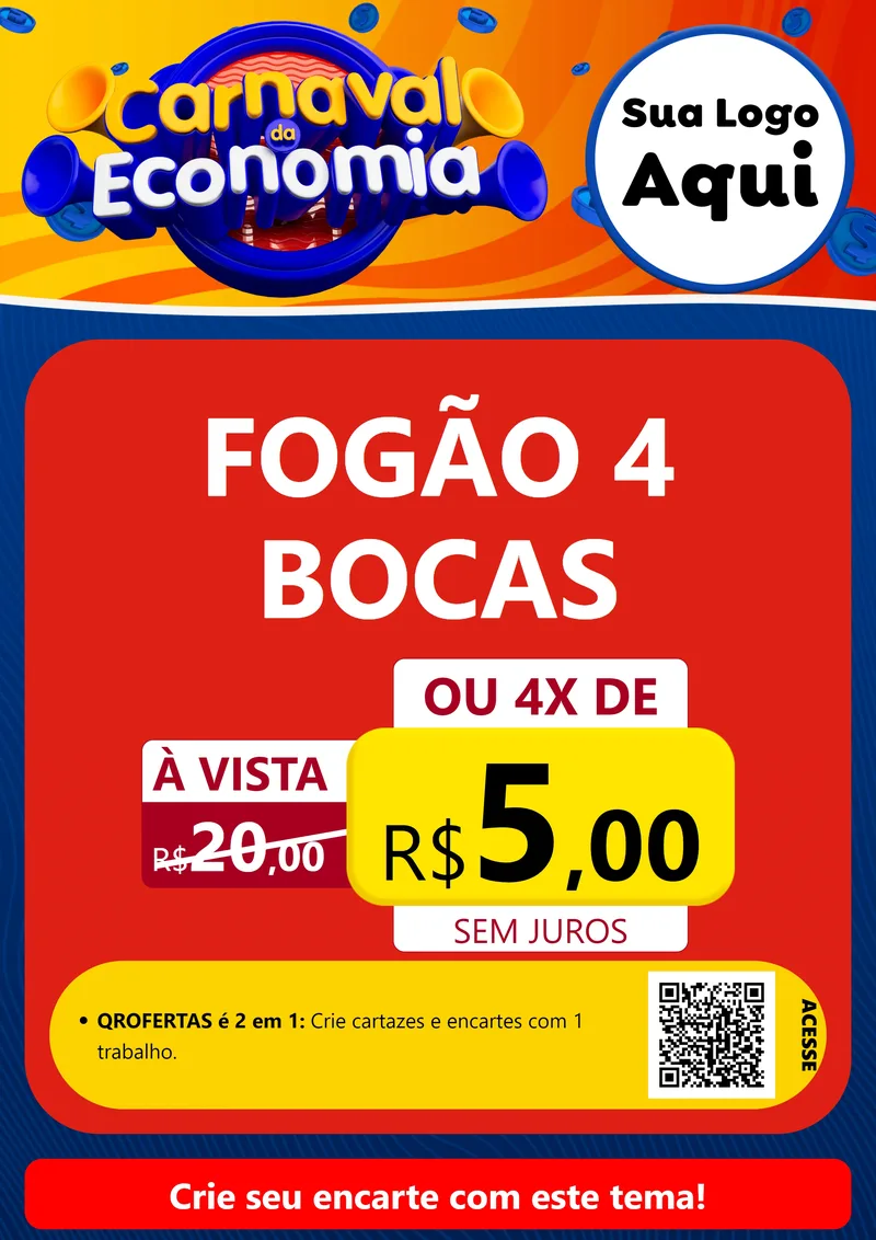 Modelo de Cartaz para Cartaz A4 Vertical com o tema Carnaval da Economia para Móveis e Eletro