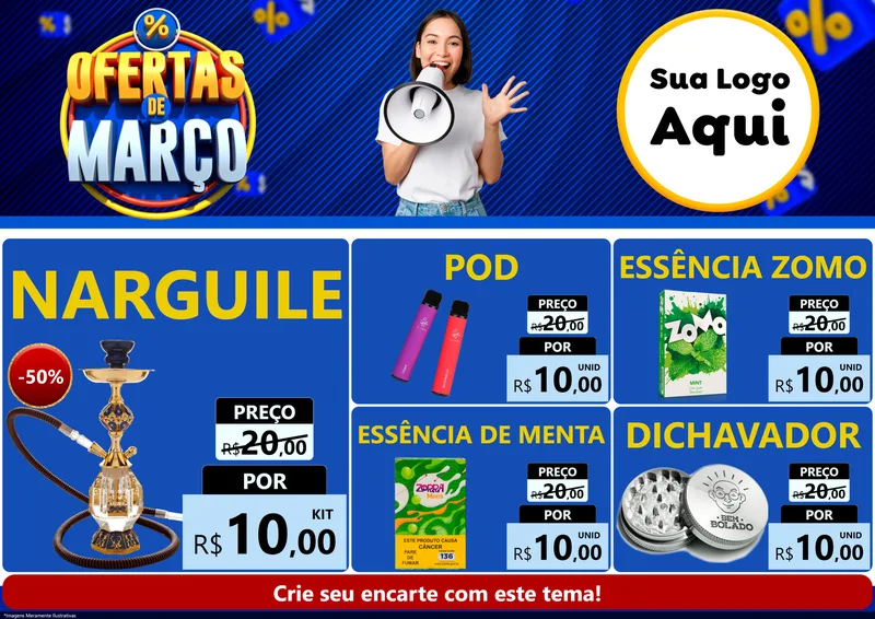 Modelo de Encarte para Encarte A4 Horizontal com o tema Ofertas de Março para Tabacaria