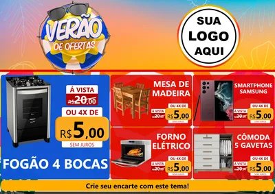 Modelo de Encarte para Encarte A4 Horizontal com o tema Verão de Ofertas para Móveis e Eletro