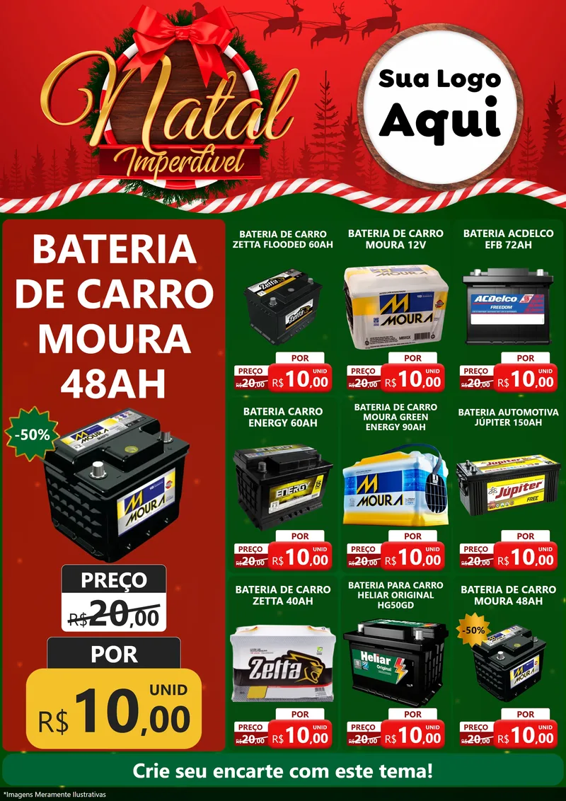 Modelo de Encarte para Encarte A4 Vertical com o tema Natal Imperdível para Baterias Elétricas