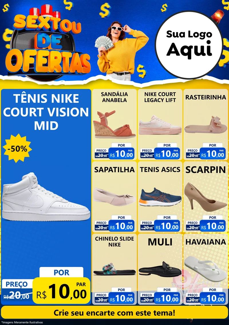 Modelo de Encarte para Encarte A4 Vertical com o tema Sextou de Ofertas para Calçados