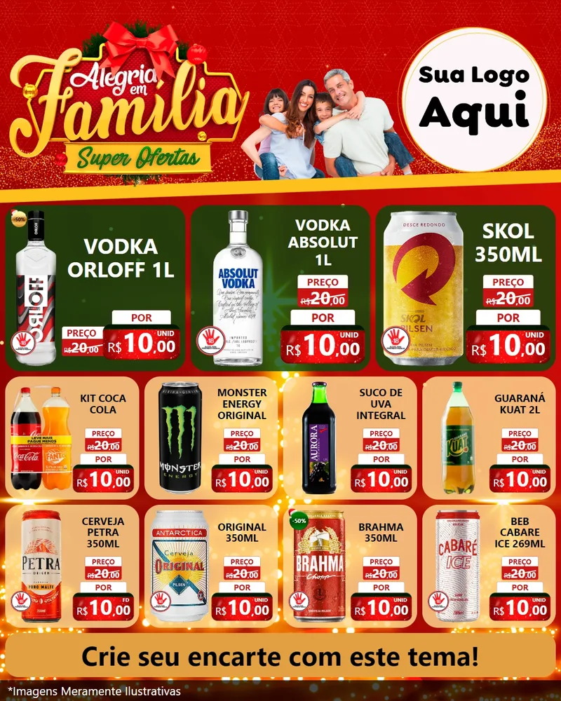 Modelo de Rede Social para Feed Instagram com o tema Alegria em Família Super Ofertas - Natal para Distribuidora de bebidas