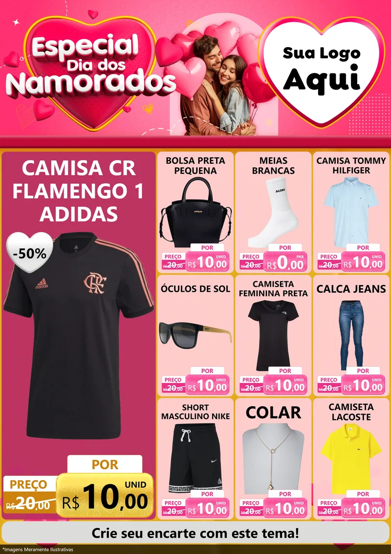 Modelo de Encarte para Encarte A4 Vertical com o tema Especial Dia dos Namorados para Roupas e acessórios