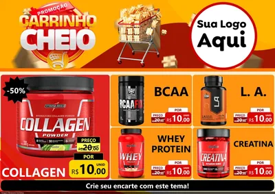 Modelo de Encarte para Encarte A4 Horizontal com o tema Promoção carrinho cheio para Suplementos alimentares
