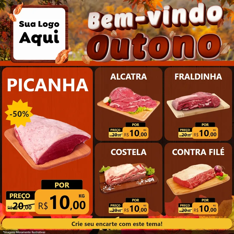 Modelo de Rede Social para Feed Facebook com o tema Bem-vindo Outono para Açougue