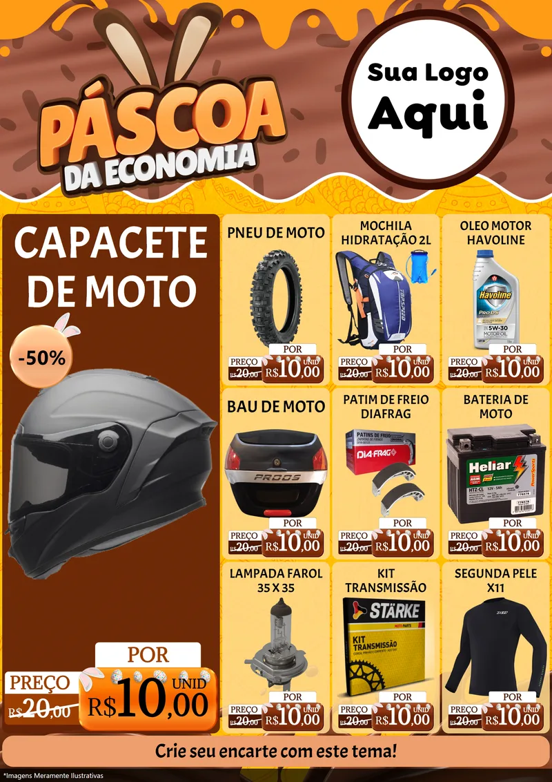 Modelo de Encarte para Encarte A4 Vertical com o tema Páscoa da Economia para Moto peças