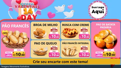 Modelo de TV para TV Horizontal com o tema Valentine's Day para Padaria