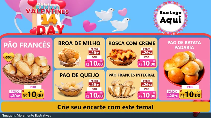 Modelo de TV para TV Horizontal com o tema Valentine's Day para Padaria