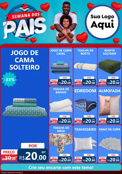 Modelo de Encarte para Encarte A4 Vertical com o tema Semana Dos Pais para Cama, Mesa e Banho