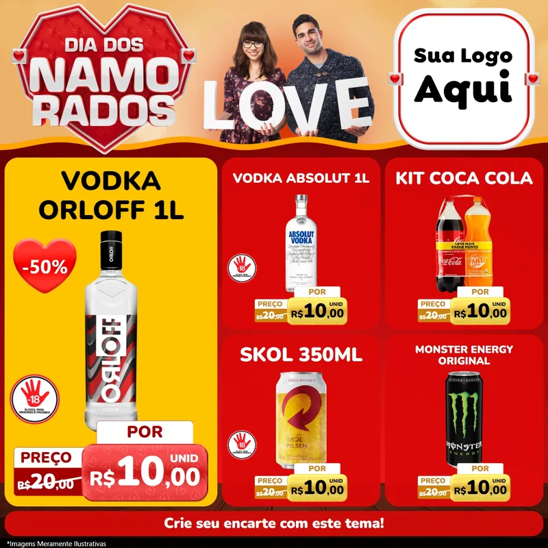 Modelo de Rede Social para Feed Facebook com o tema Dia dos Namorados para Distribuidora de bebidas