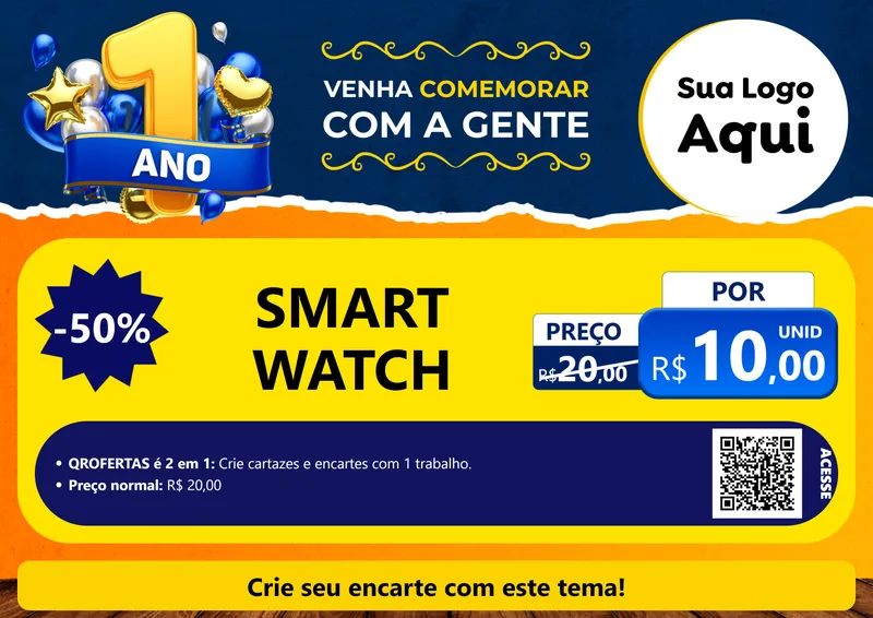Modelo de Cartaz para Cartaz A4 Horizontal com o tema Um Ano de Aniversário para Informática