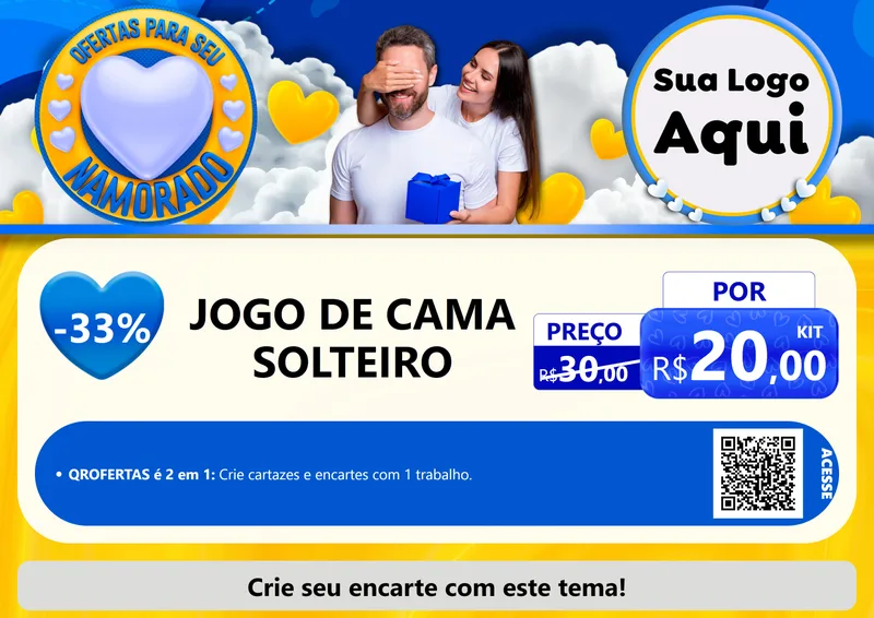 Modelo de Cartaz para Cartaz A4 Horizontal com o tema Ofertas Para Seu Namorado para Cama, Mesa e Banho