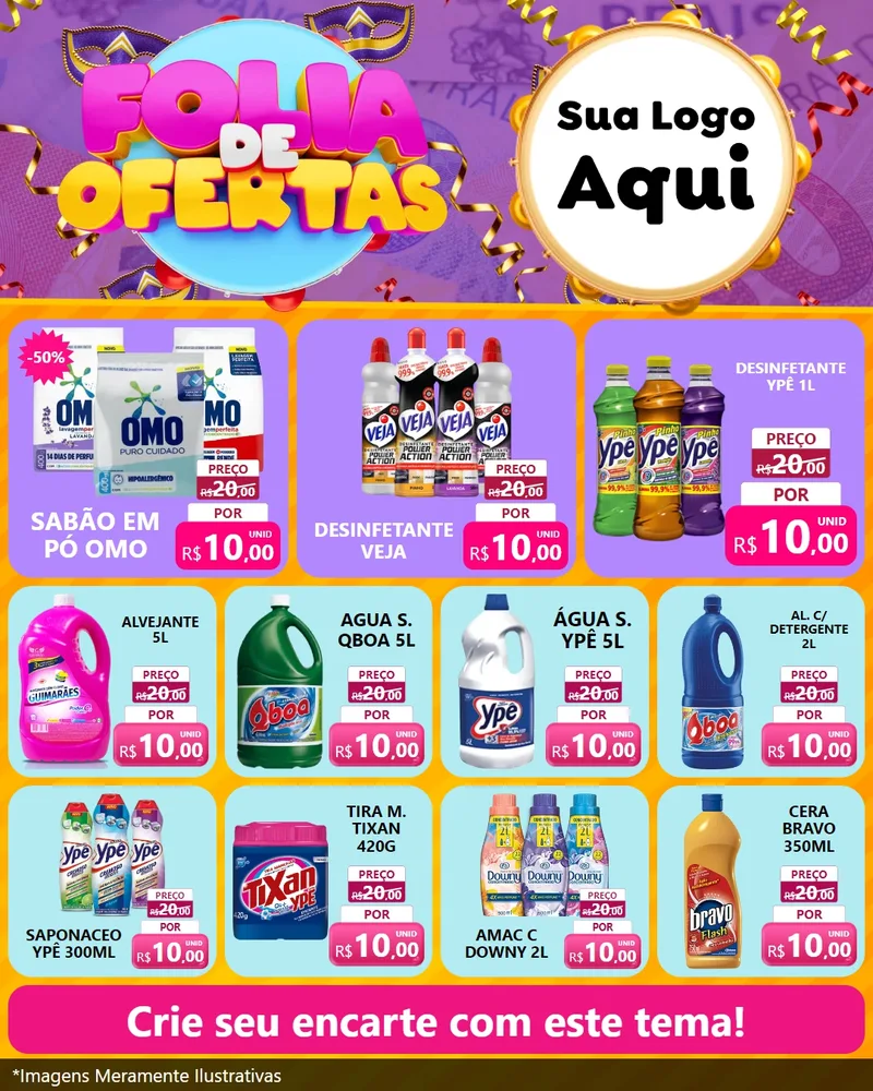 Modelo de Rede Social para Feed Instagram com o tema Folia de Ofertas para Produtos de Limpeza