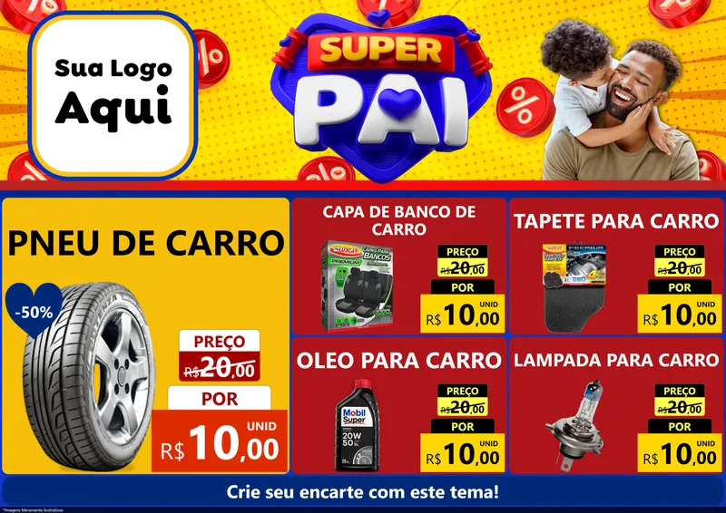 Modelo de Encarte para Encarte A4 Horizontal com o tema Super Pai para Auto peças