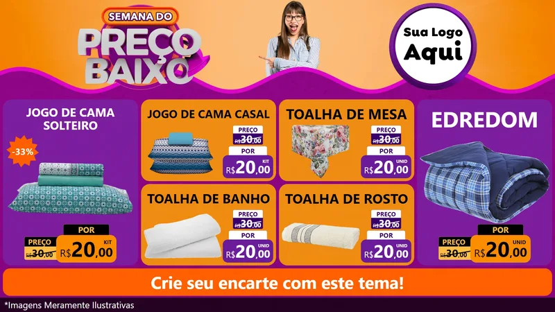 Modelo de TV para TV Horizontal com o tema Semana do Preço Baixo para Cama, Mesa e Banho
