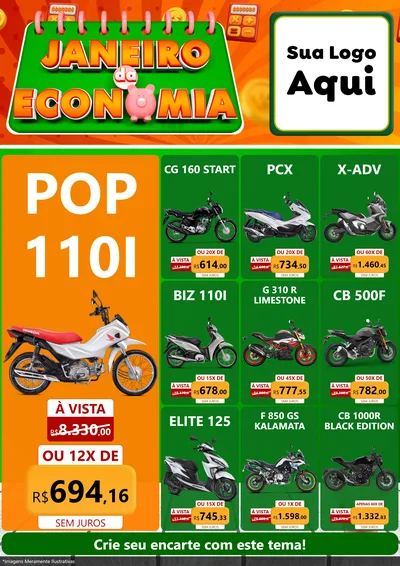 Modelo de Encarte para Encarte A4 Vertical com o tema Janeiro da Economia para Concessionaria de Motos