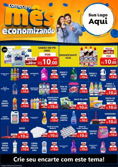Modelo de Encarte para Encarte A4 Vertical com o tema Comece O Mês Economizando para Produtos de Limpeza