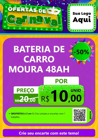 Modelo de Cartaz para Cartaz A4 Vertical com o tema Ofertas de Carnaval para Baterias Elétricas