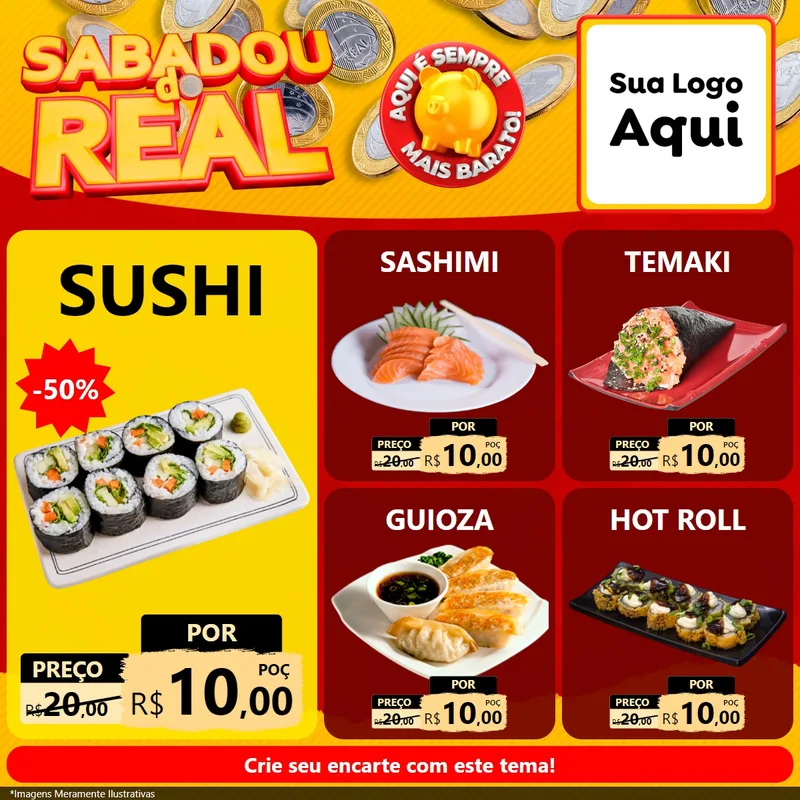 Modelo de Rede Social para Feed Facebook com o tema Sabadou do Real para Comida japonesa