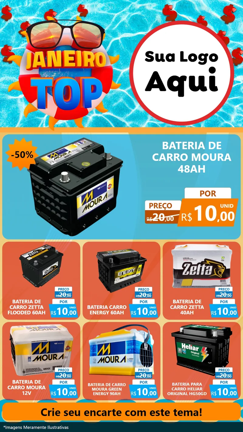 Modelo de Rede Social para Stories com o tema Janeiro Top para Baterias Elétricas