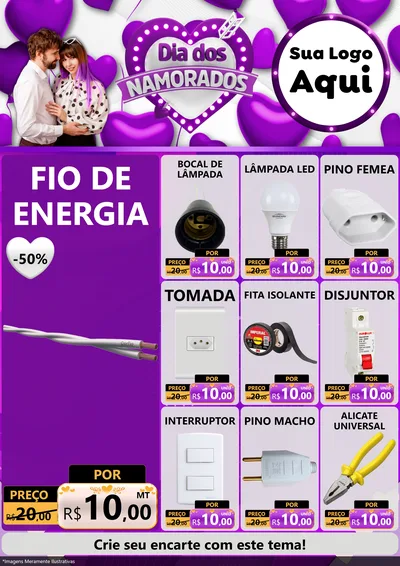 Modelo de Encarte para Encarte A4 Vertical com o tema Dia dos Namorados para Materiais Elétricos