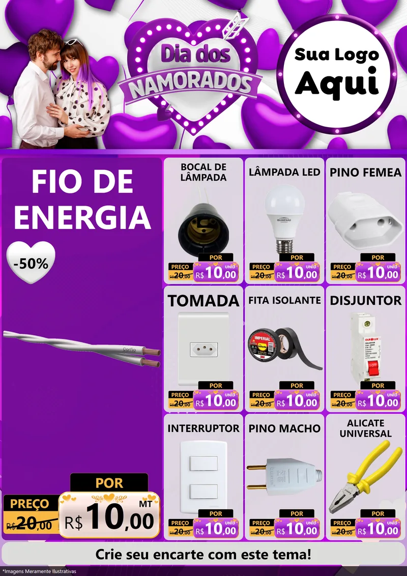 Modelo de Encarte para Encarte A4 Vertical com o tema Dia dos Namorados para Materiais Elétricos