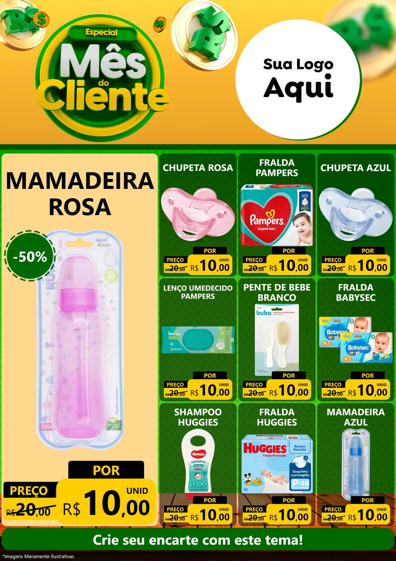 Modelo de Encarte para Encarte A4 Vertical com o tema Especial Mês do Cliente para Bebês