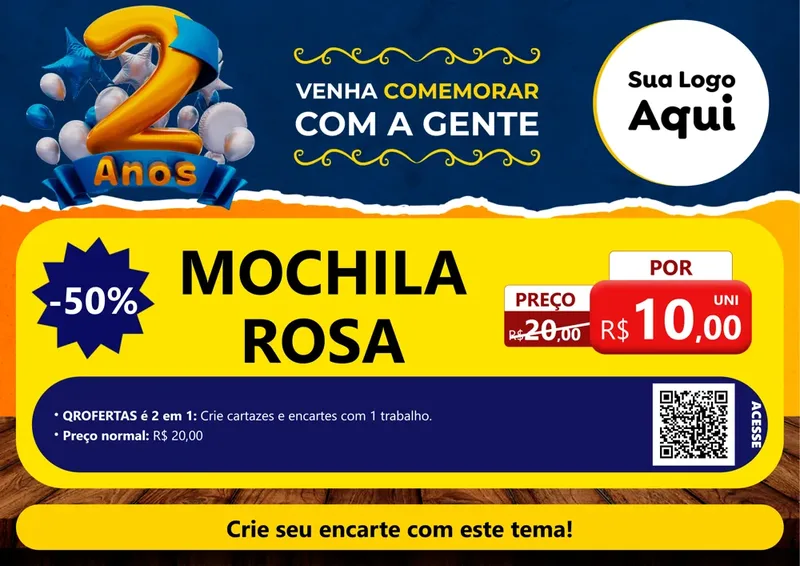 Modelo de Cartaz para Cartaz A4 Horizontal com o tema Aniversário de 2 anos para Papelaria
