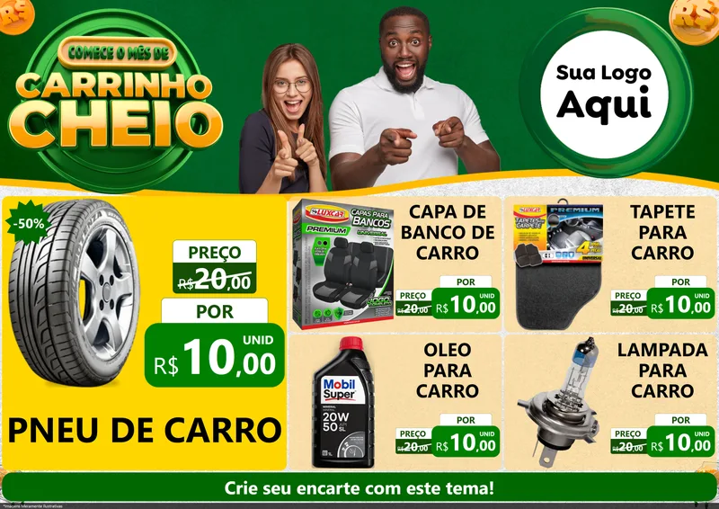 Modelo de Encarte para Encarte A4 Horizontal com o tema Carrinho Cheio para Auto peças