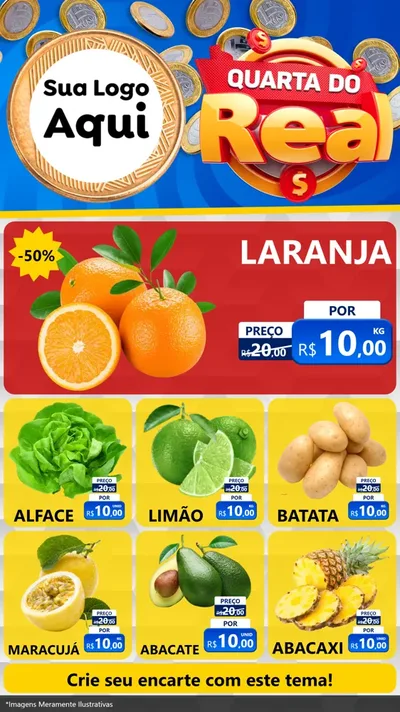 Modelo de Rede Social para Stories com o tema Quarta do Real para Hortifrúti