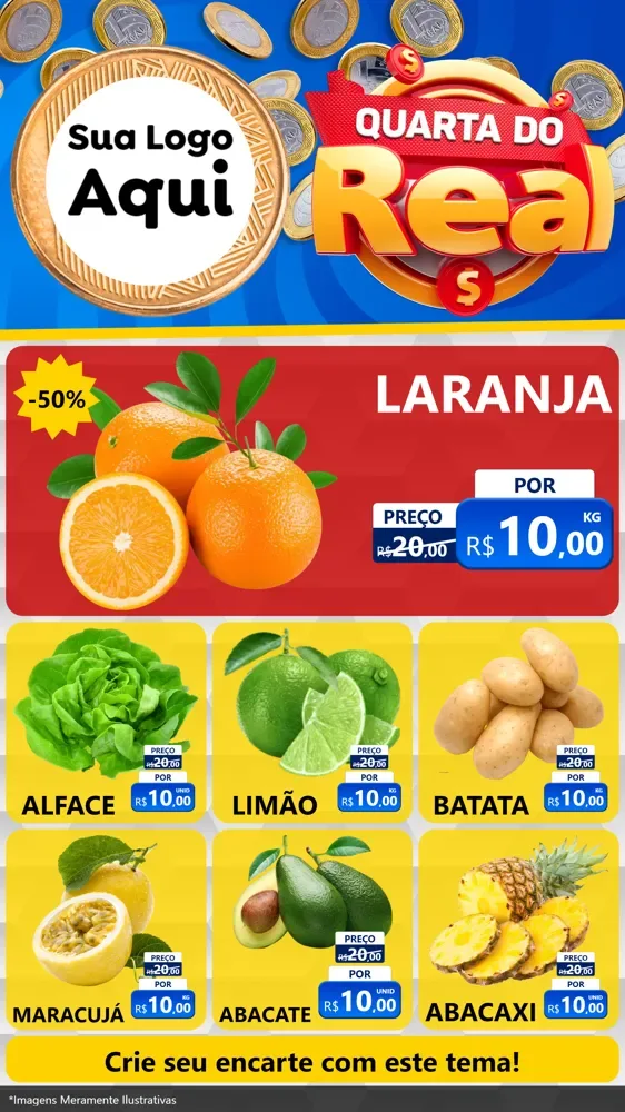 Modelo de Rede Social para Stories com o tema Quarta do Real para Hortifrúti