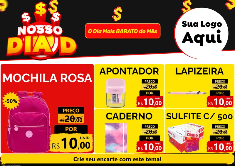 Modelo de Encarte para Encarte A4 Horizontal com o tema Nosso Dia D para Papelaria