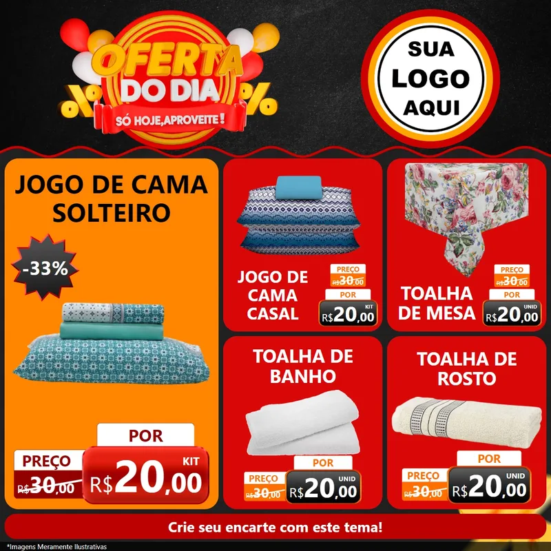 Modelo de Rede Social para Feed Facebook com o tema Oferta do Dia - Só hoje, Aproveite! para Cama, Mesa e Banho