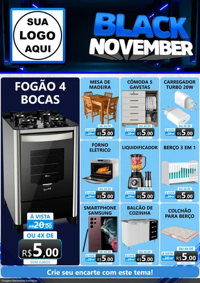 Modelo de Encarte para Encarte A4 Vertical com o tema Black November para Móveis e Eletro