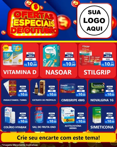 Modelo de Rede Social para Feed Instagram com o tema Ofertas Especiais de Outubro para Farmácia