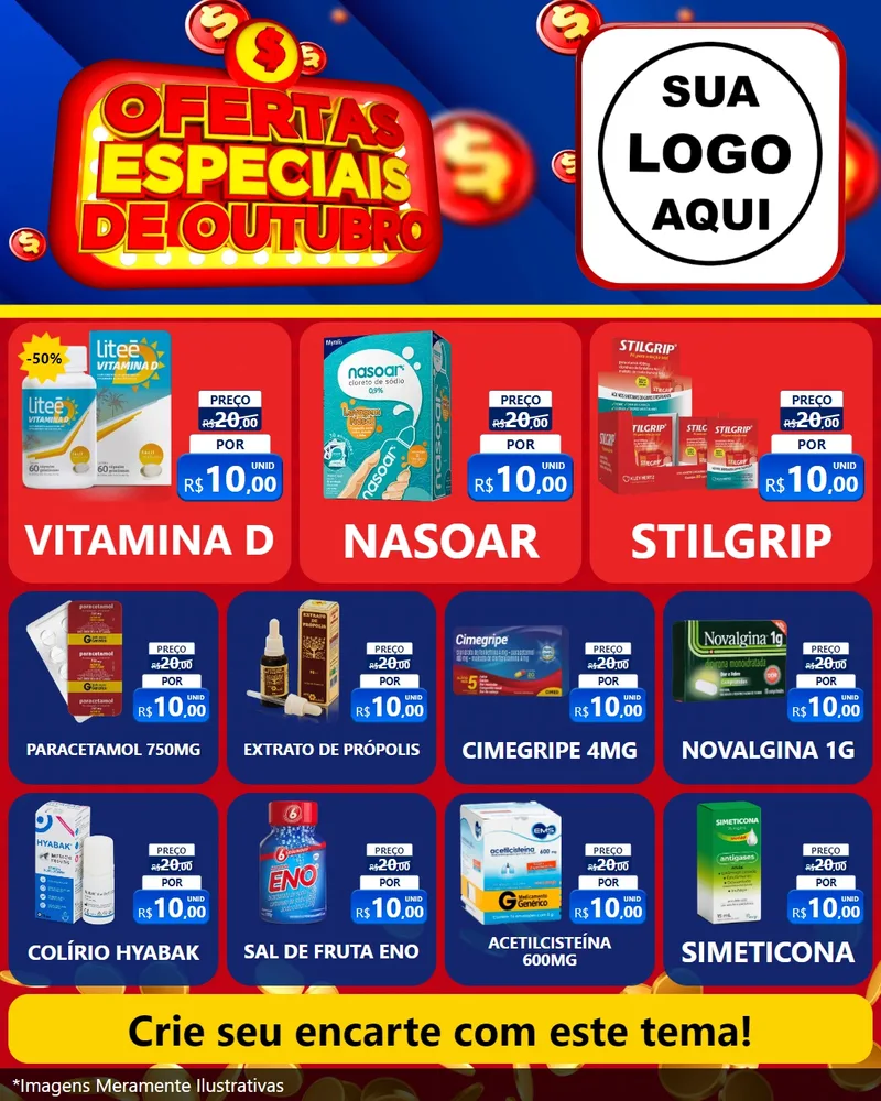 Modelo de Rede Social para Feed Instagram com o tema Ofertas Especiais de Outubro para Farmácia
