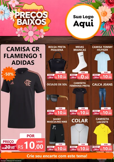 Modelo de Encarte para Encarte A4 Vertical com o tema Primavera de Preços Baixos para Roupas e acessórios