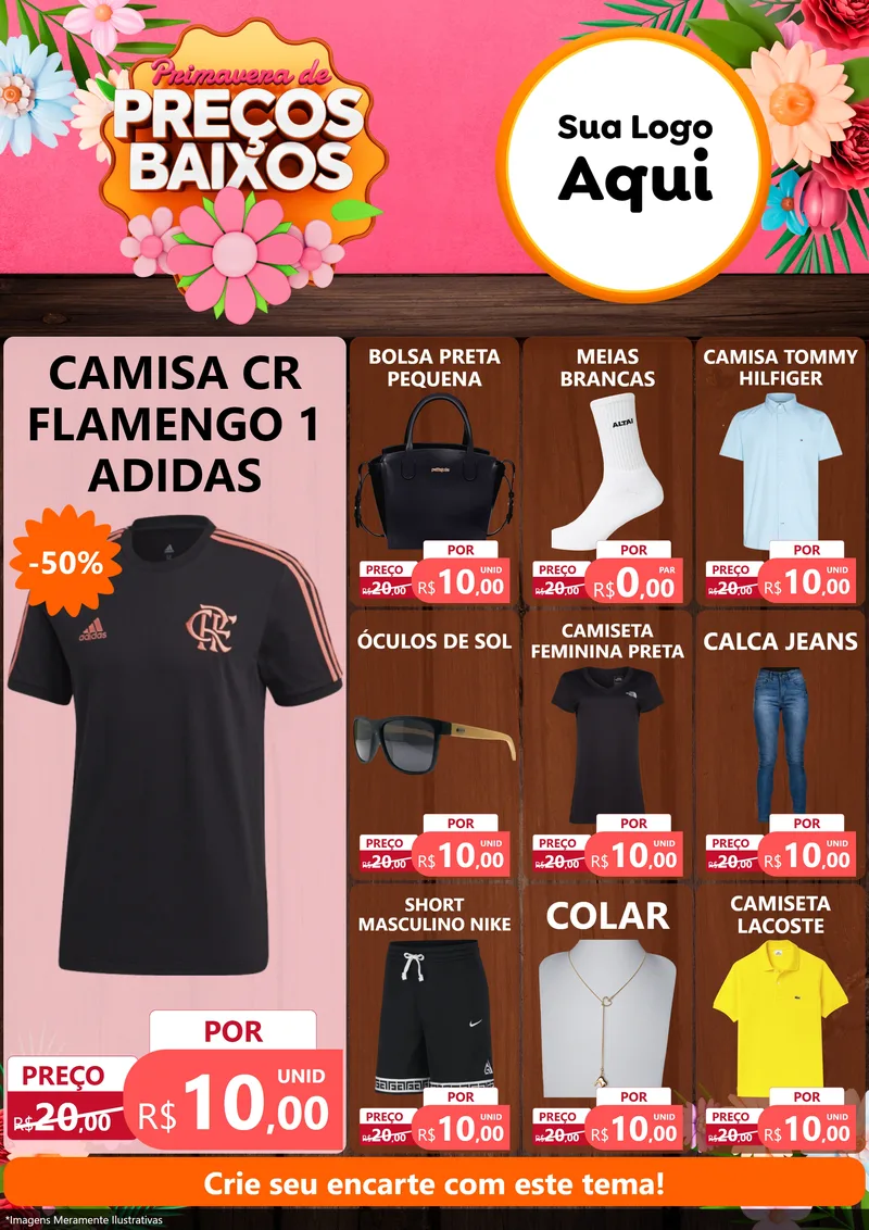 Modelo de Encarte para Encarte A4 Vertical com o tema Primavera de Preços Baixos para Roupas e acessórios