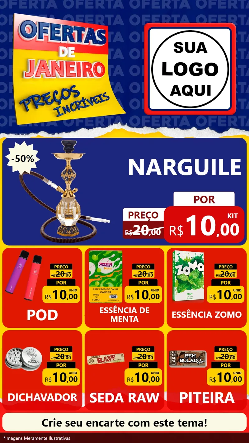 Modelo de Rede Social para Stories com o tema Ofertas de Janeiro - Preços Incríveis para Tabacaria