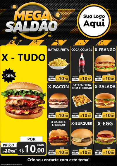 Modelo de Encarte para Encarte A4 Vertical com o tema Mega Saldão para Hamburgueria