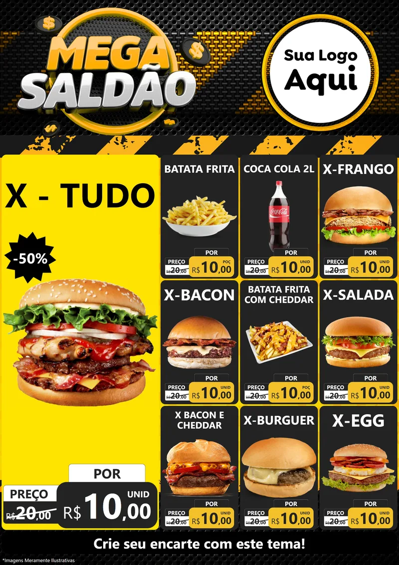 Modelo de Encarte para Encarte A4 Vertical com o tema Mega Saldão para Hamburgueria