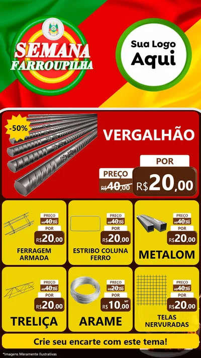 Modelo de Rede Social para Stories com o tema Semana Farroupilha para Ferragens